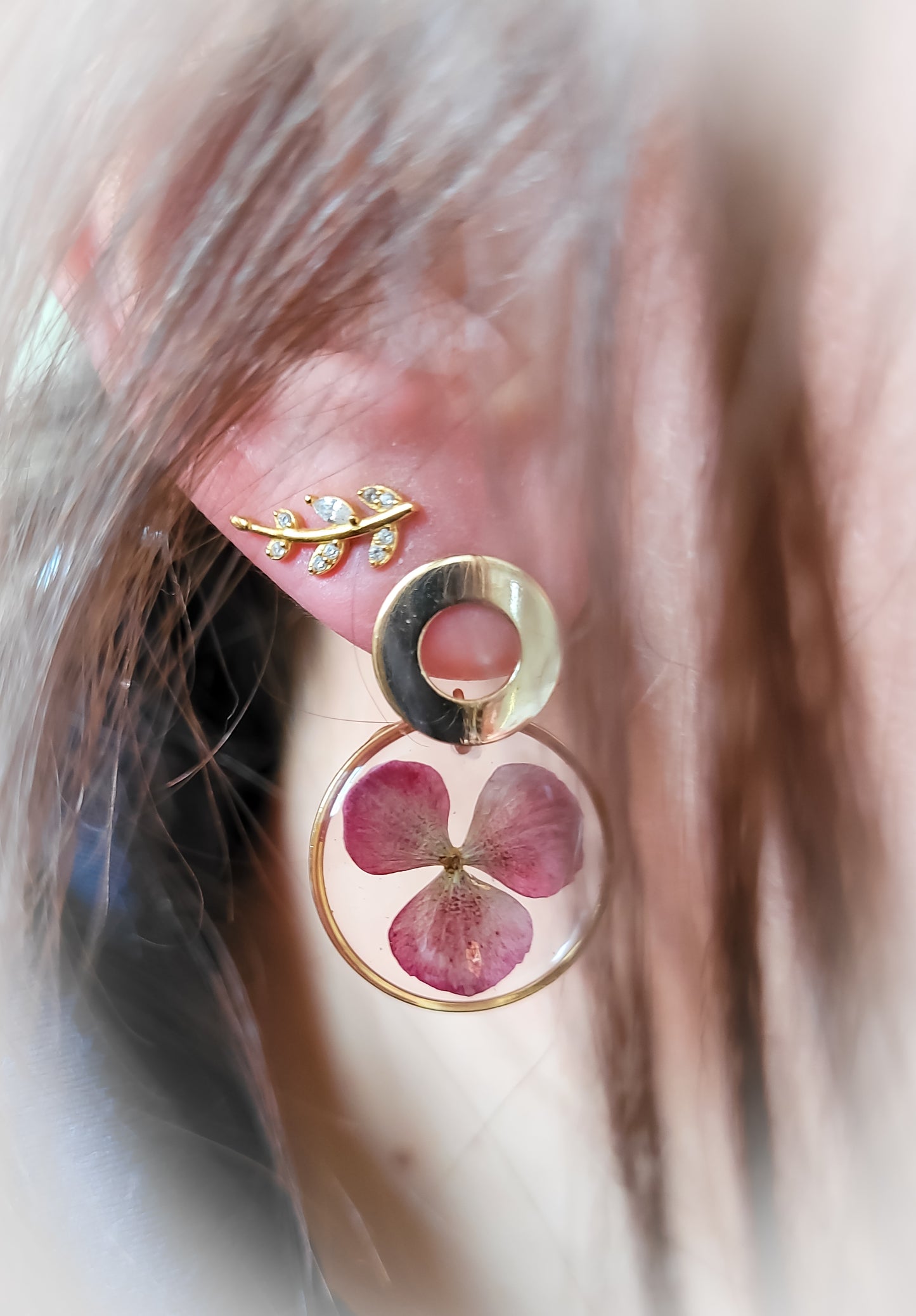 Red hydrangea hoop earrings