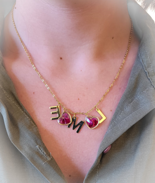 Initials and flowers necklace