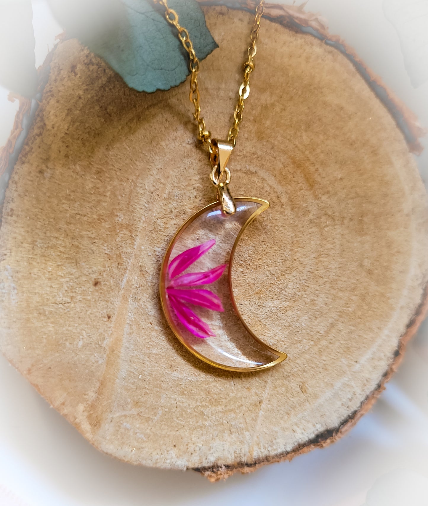 Pink Phalaris Moon Necklace