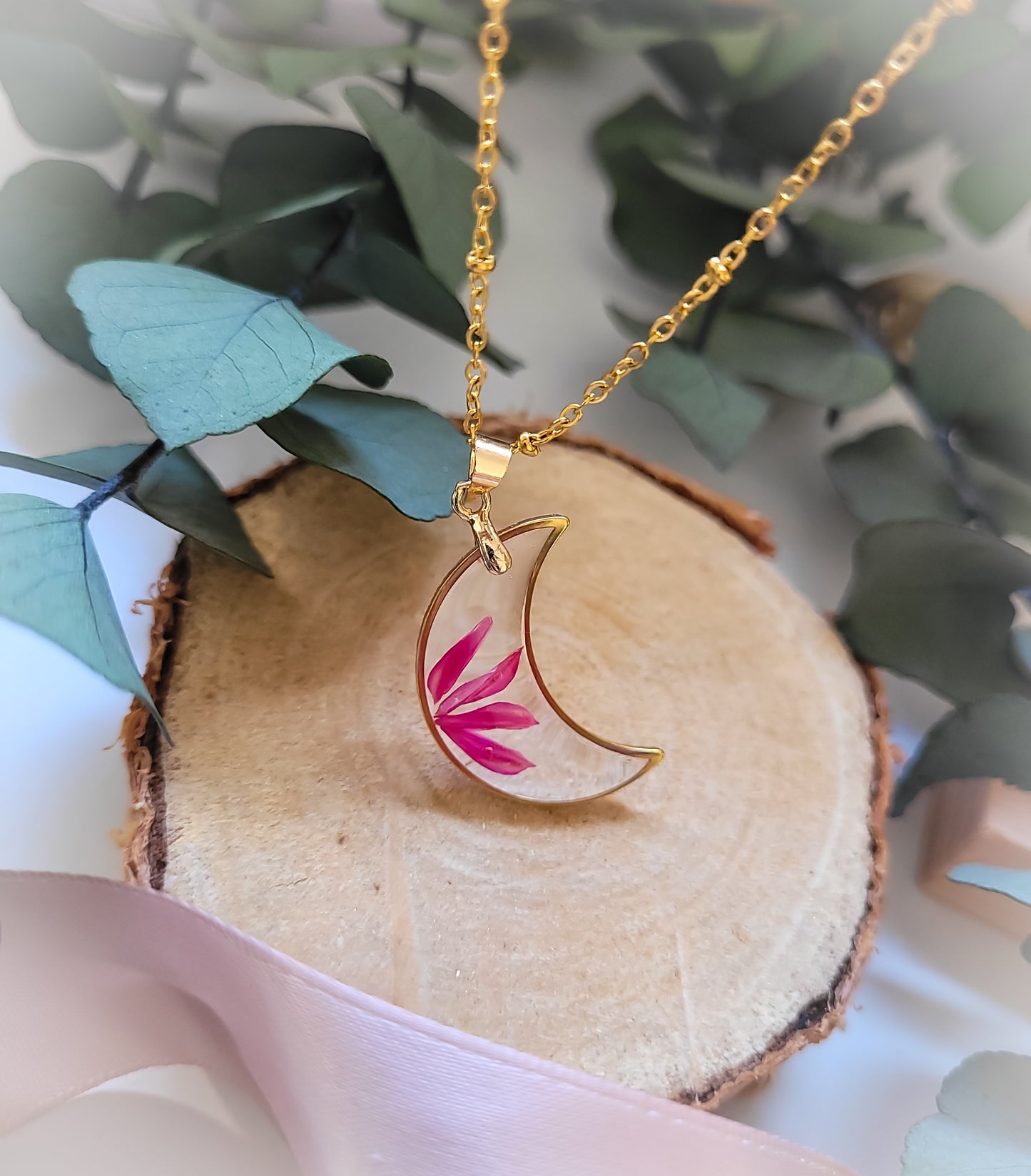 Pink Phalaris Moon Necklace