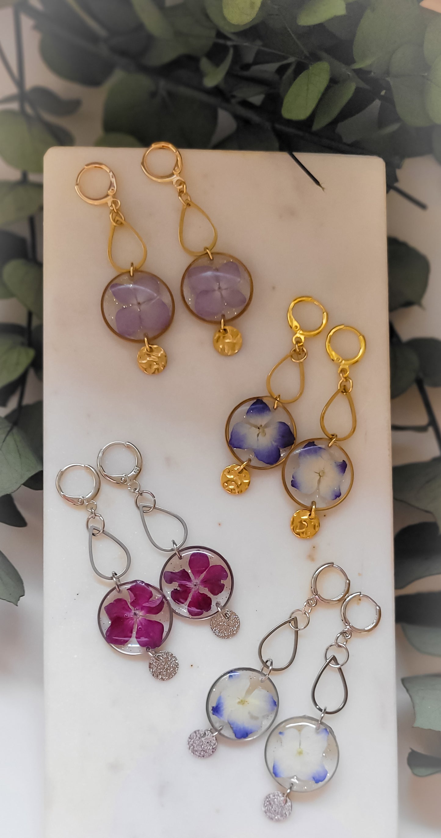 Boucles Esmeralda hortensia bleu