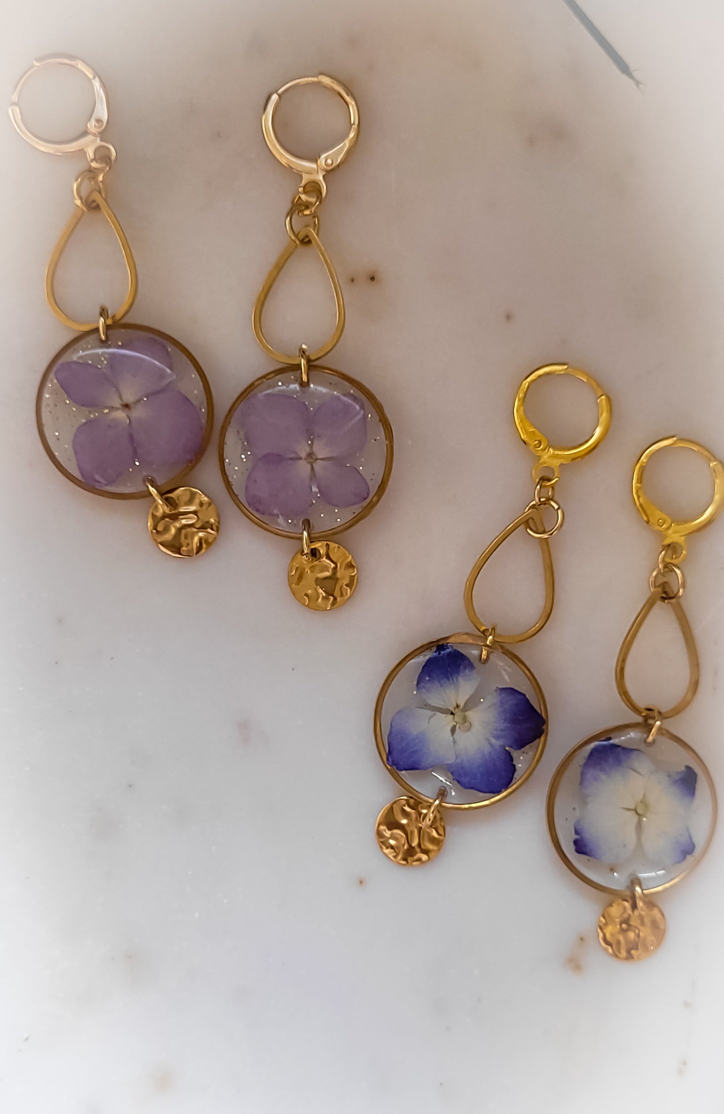 Boucles Esmeralda hortensia bleu