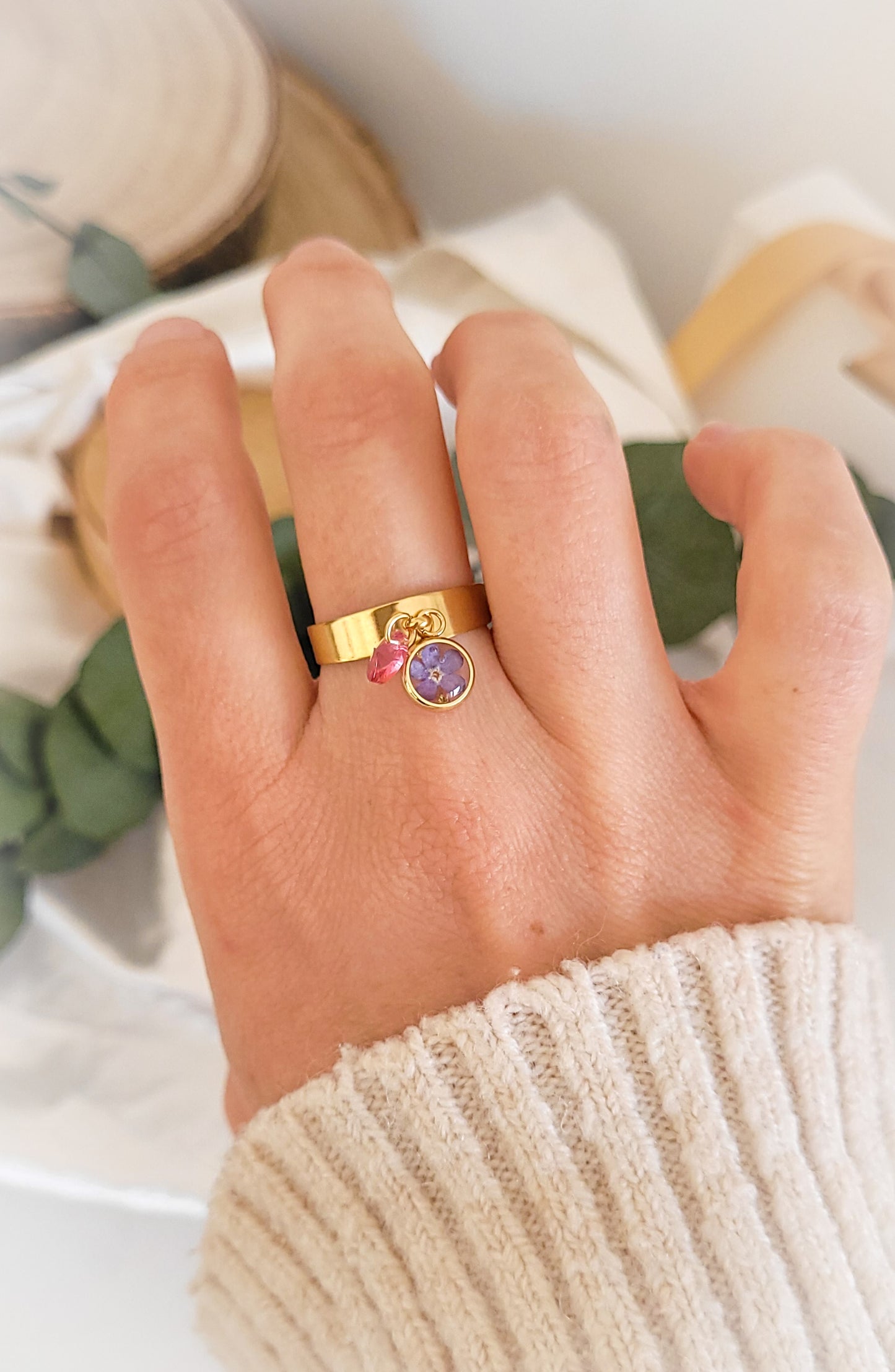 Bague breloque myosotis