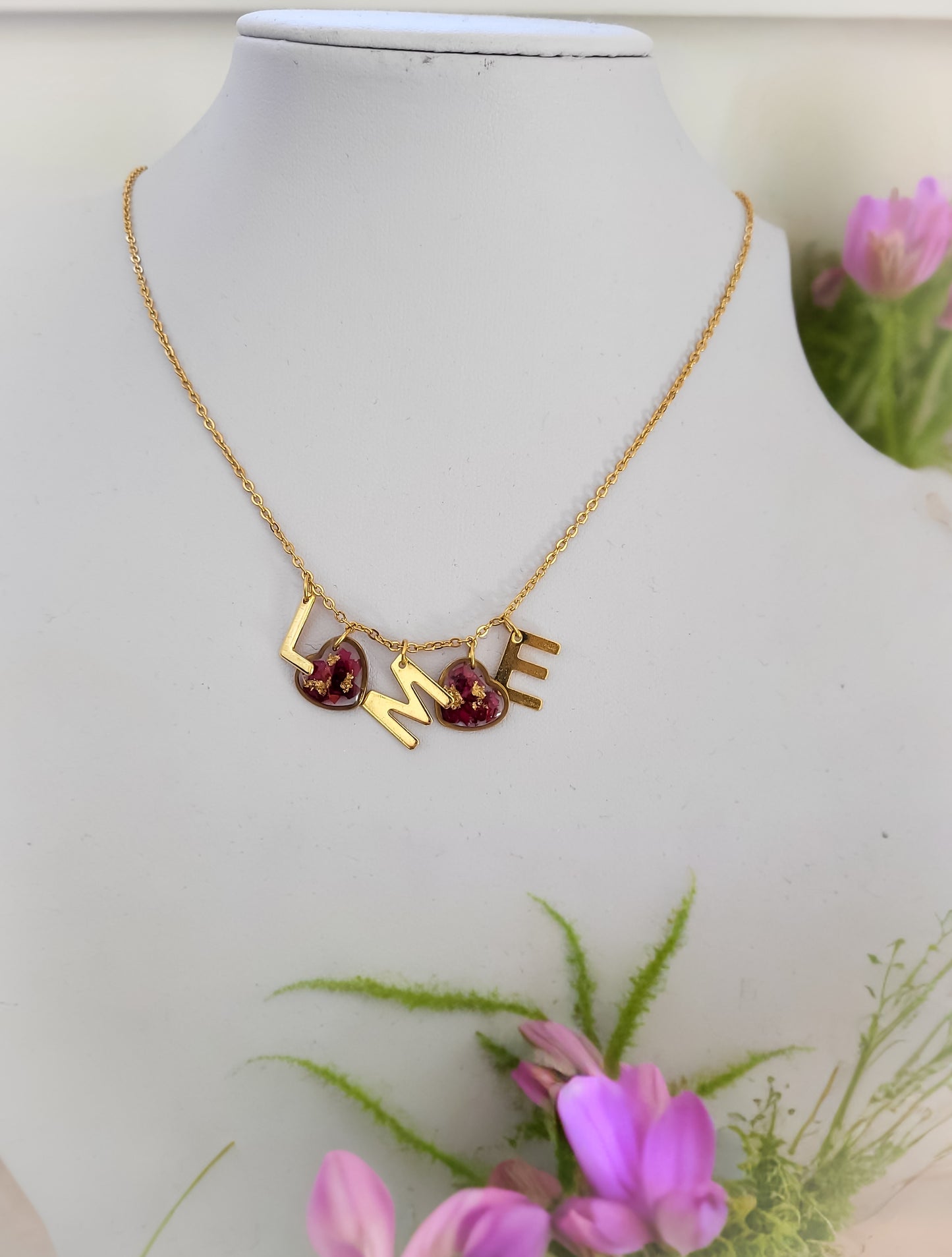 Initials and flowers necklace