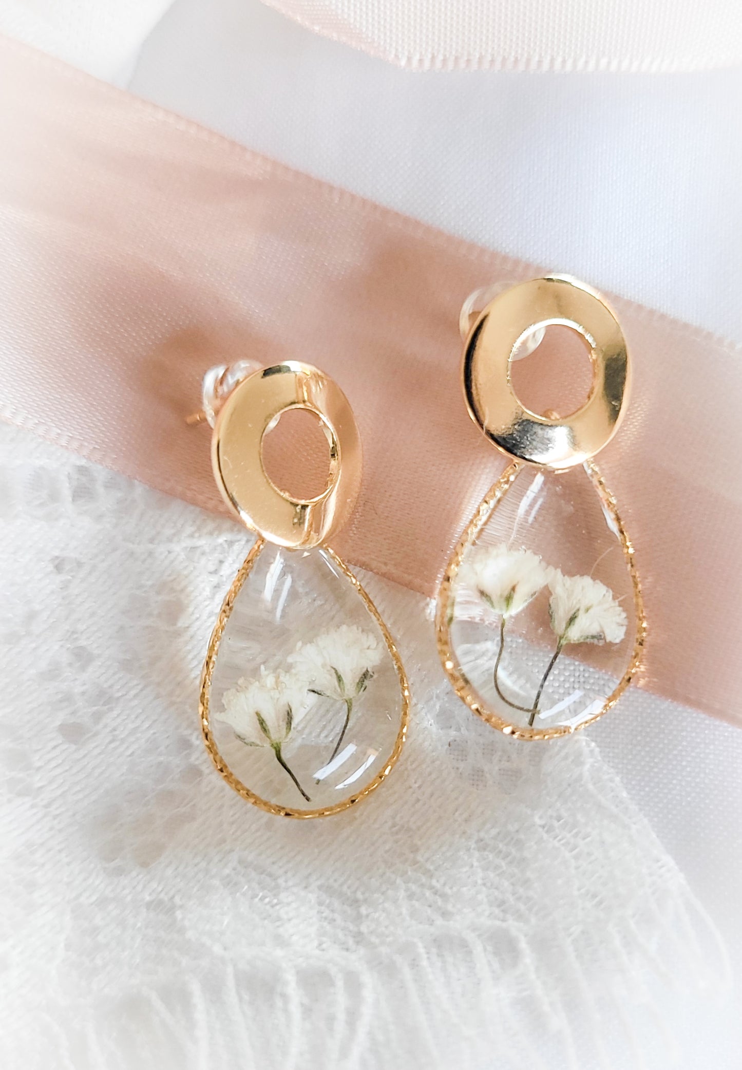 White baby's breath drop earrings