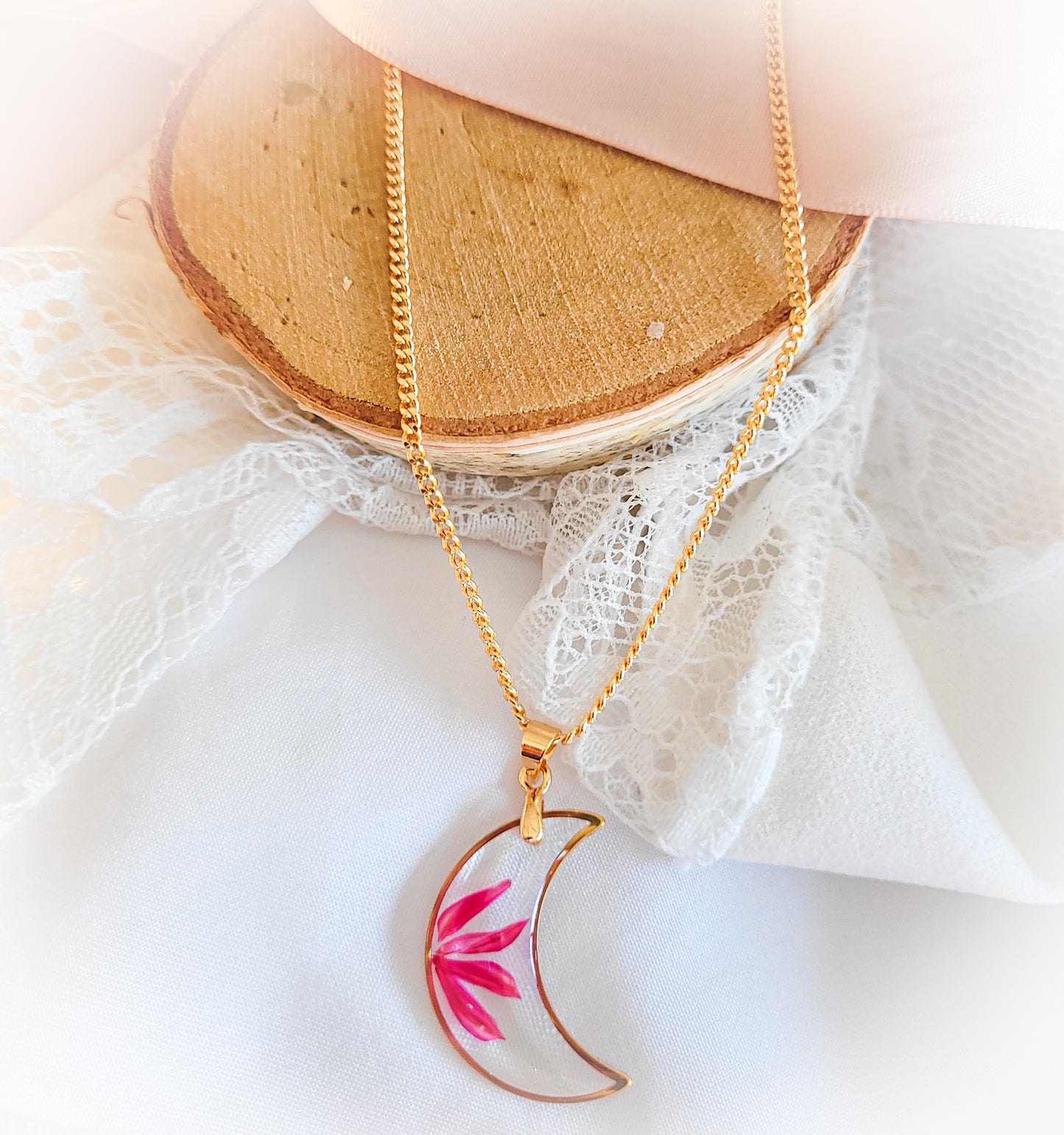 Pink Phalaris Moon Necklace