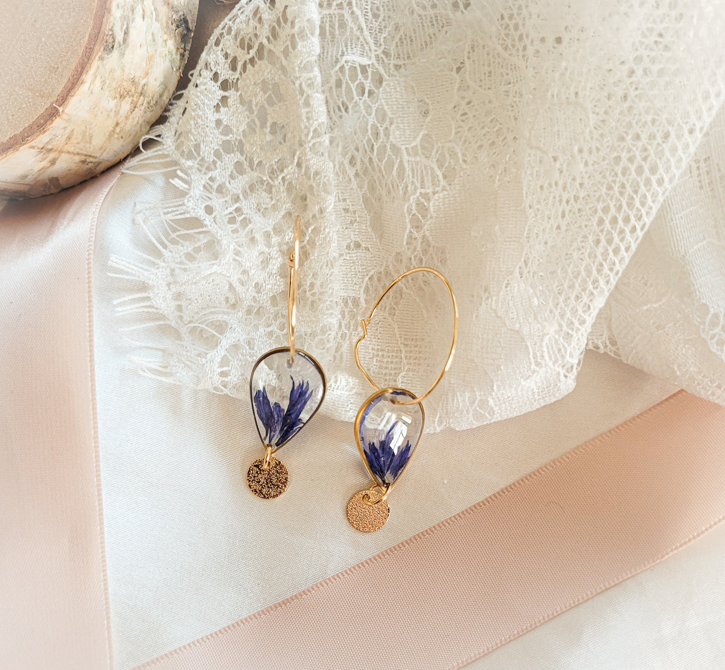 Cornflower drop hoops
