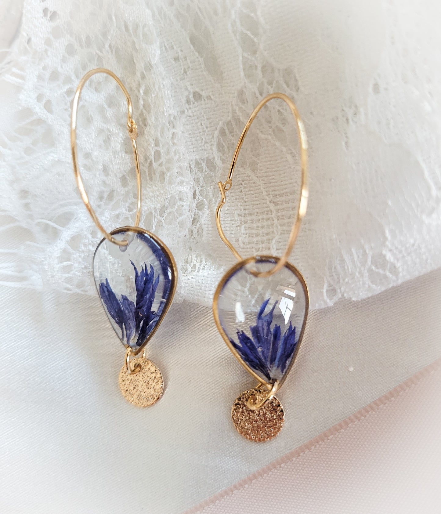 Cornflower drop hoops