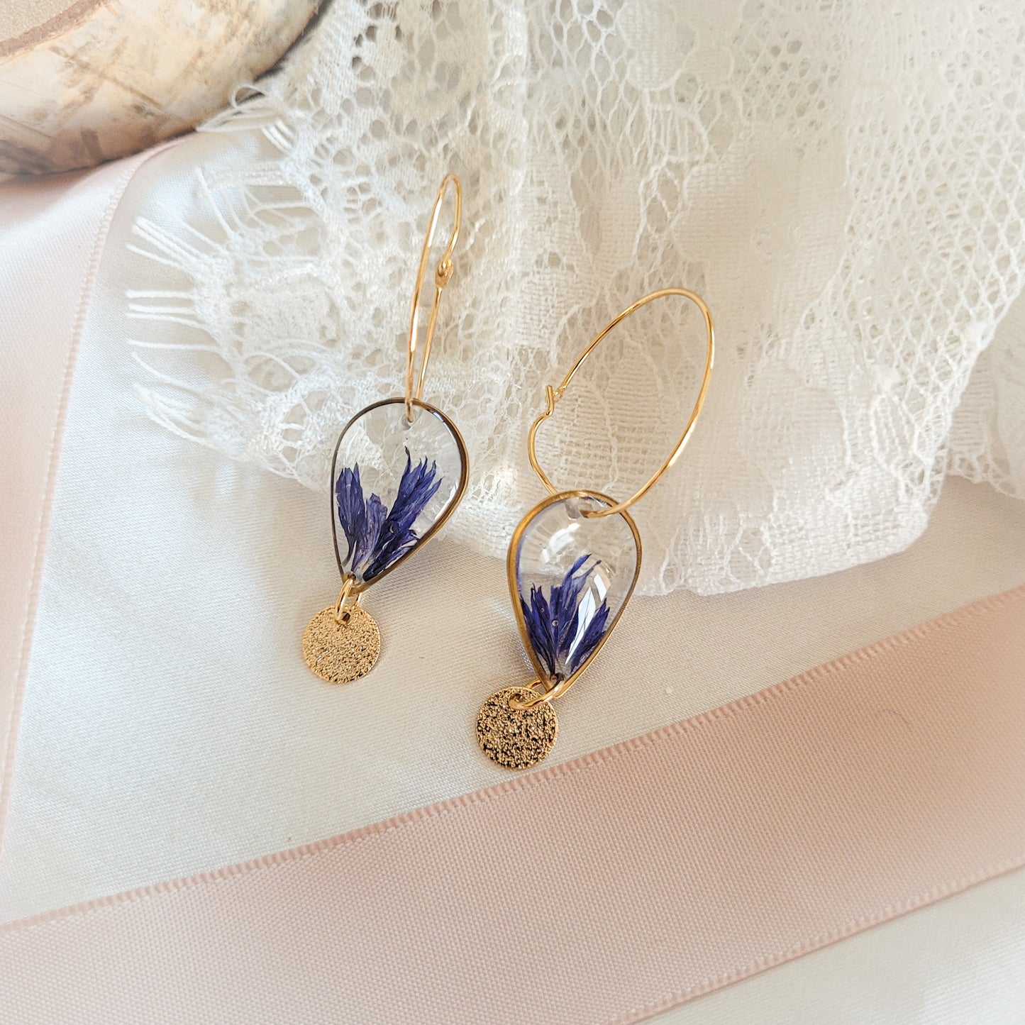 Cornflower drop hoops