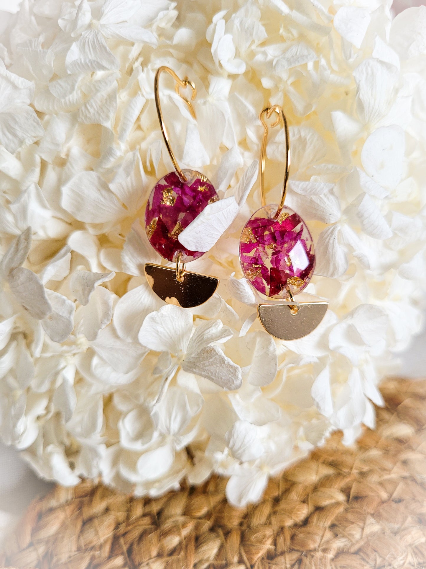 Rose petal oval hoop earrings