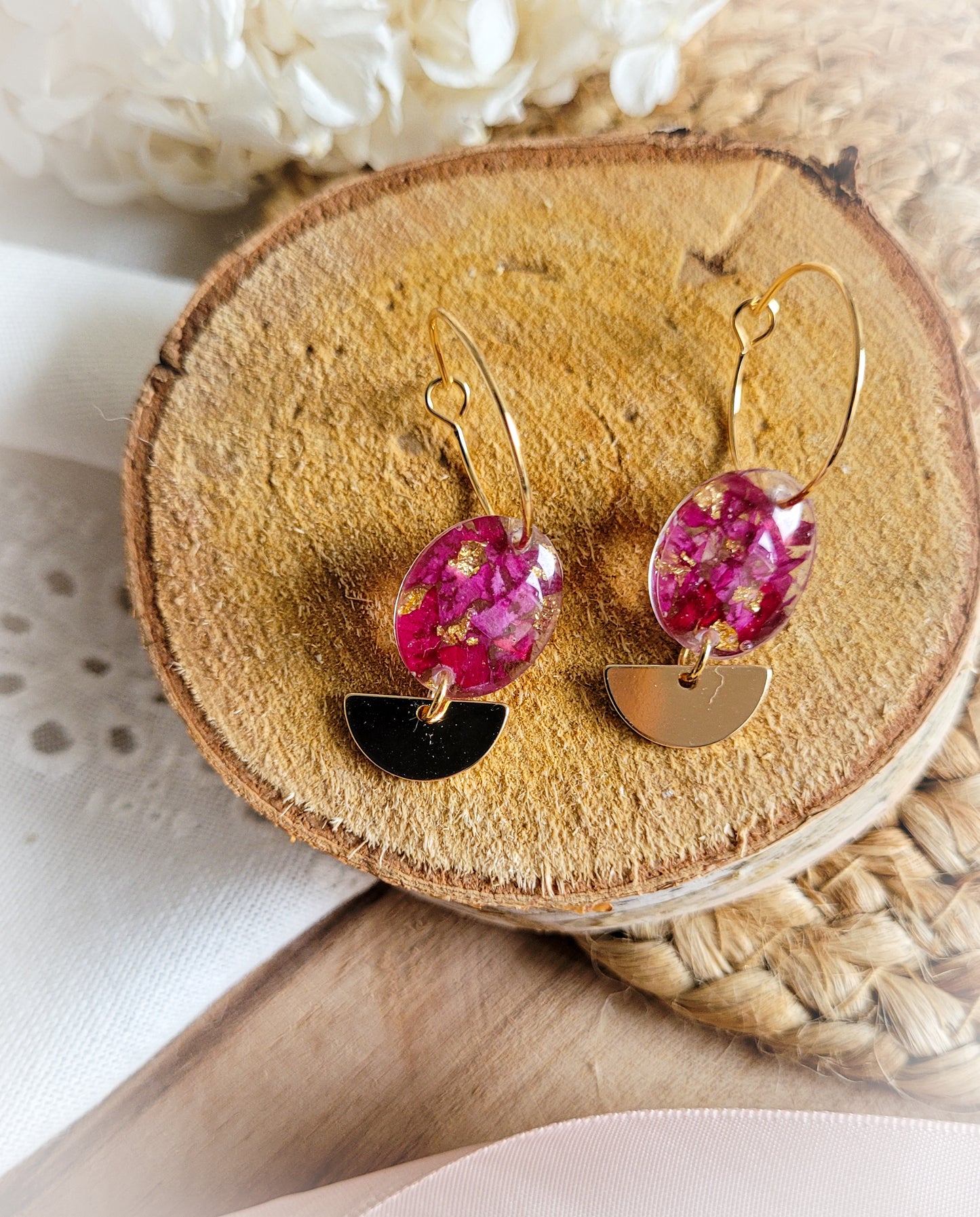 Rose petal oval hoop earrings