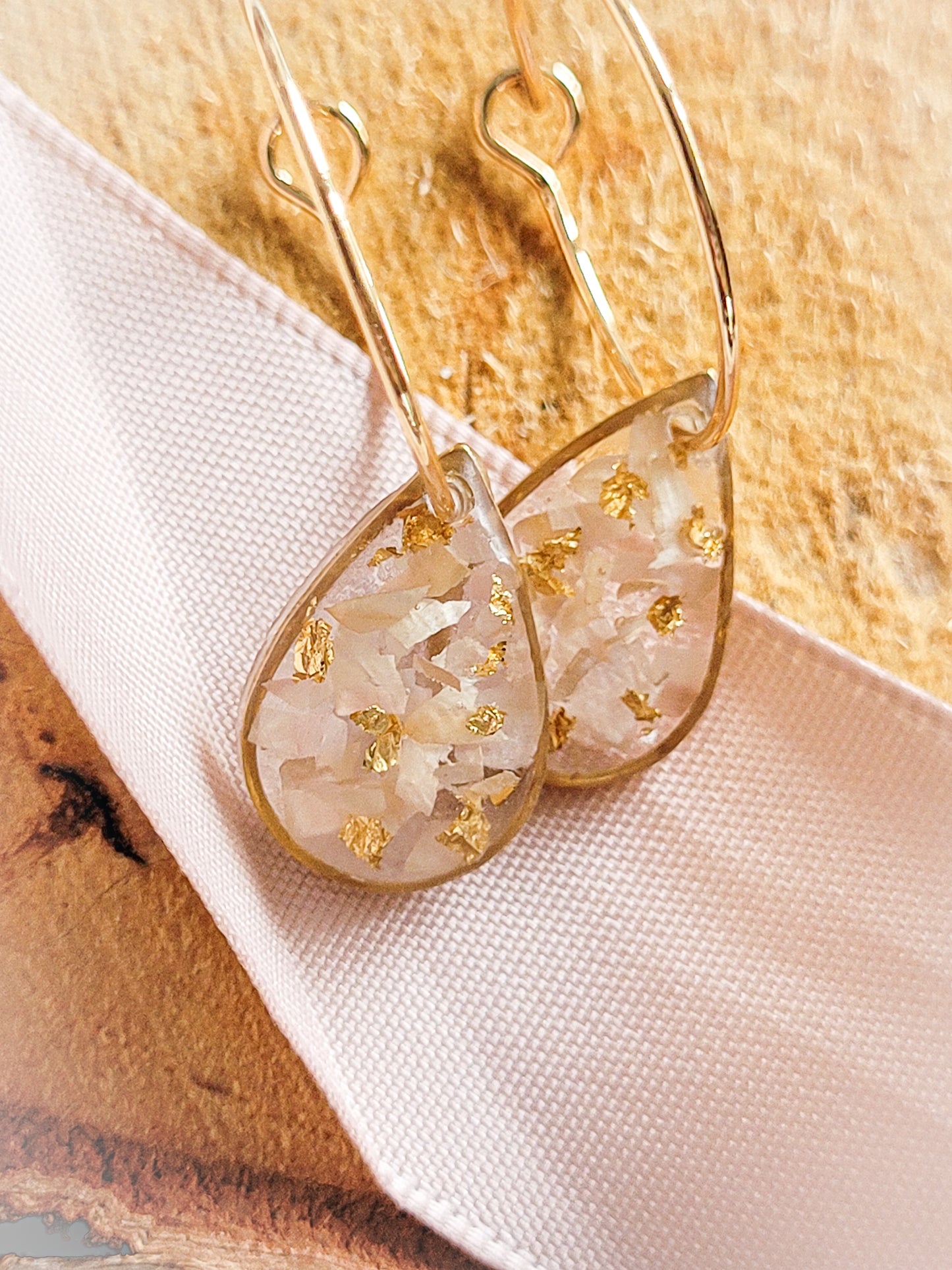 White immortelle drop hoops