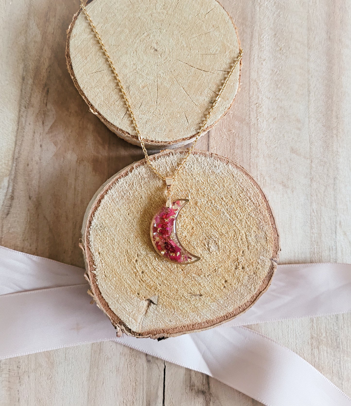 Rose petal moon necklace