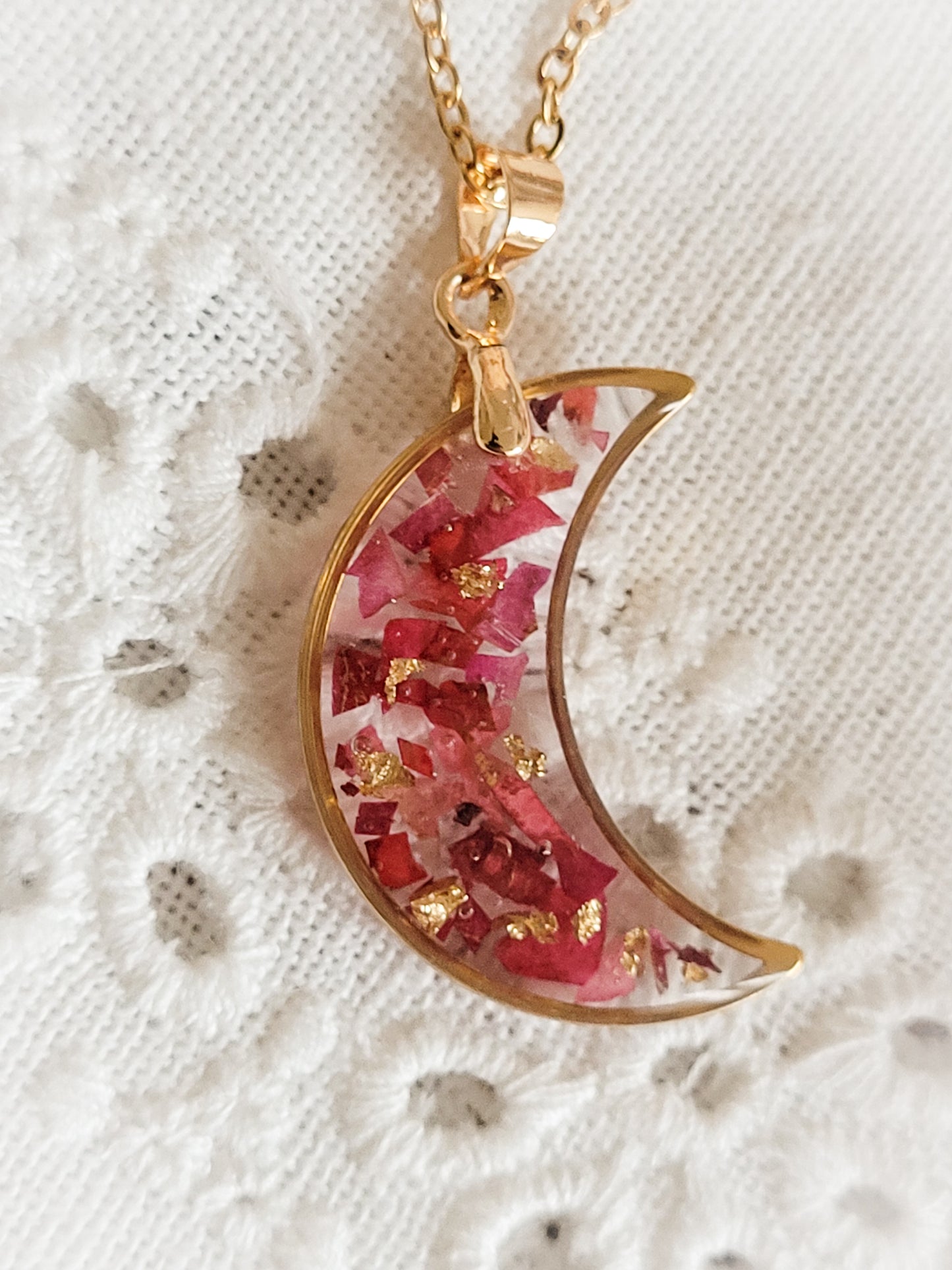 Rose petal moon necklace