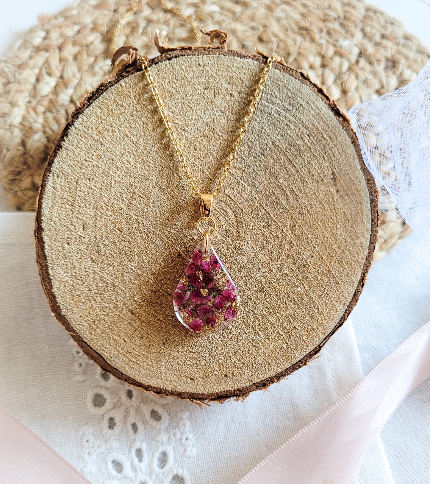 Heather drop necklace