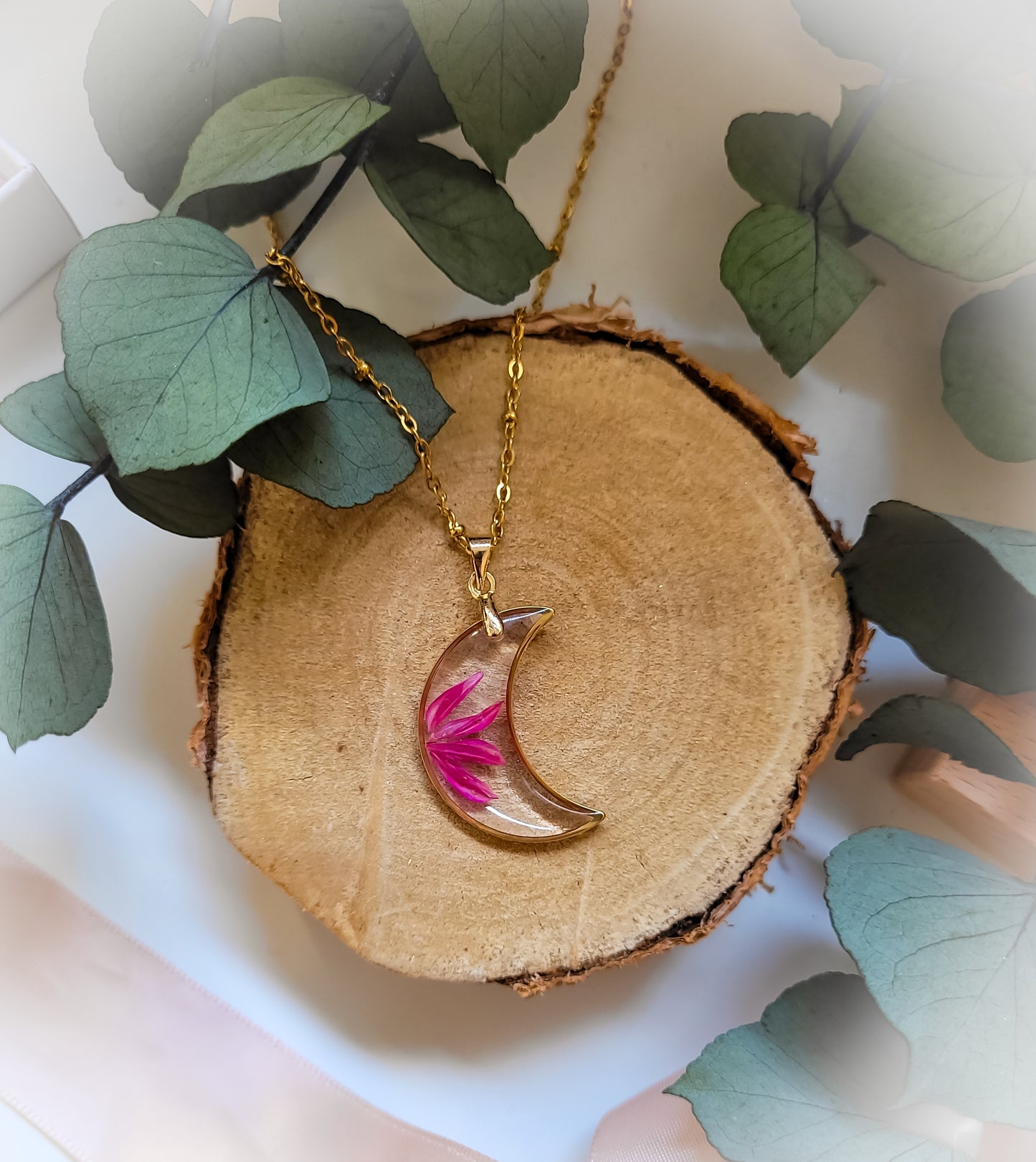 Pink Phalaris Moon Necklace