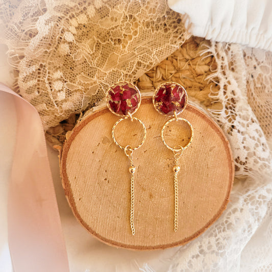 Rose petal chain earrings