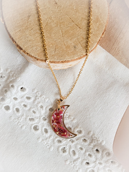 Rose petal moon necklace